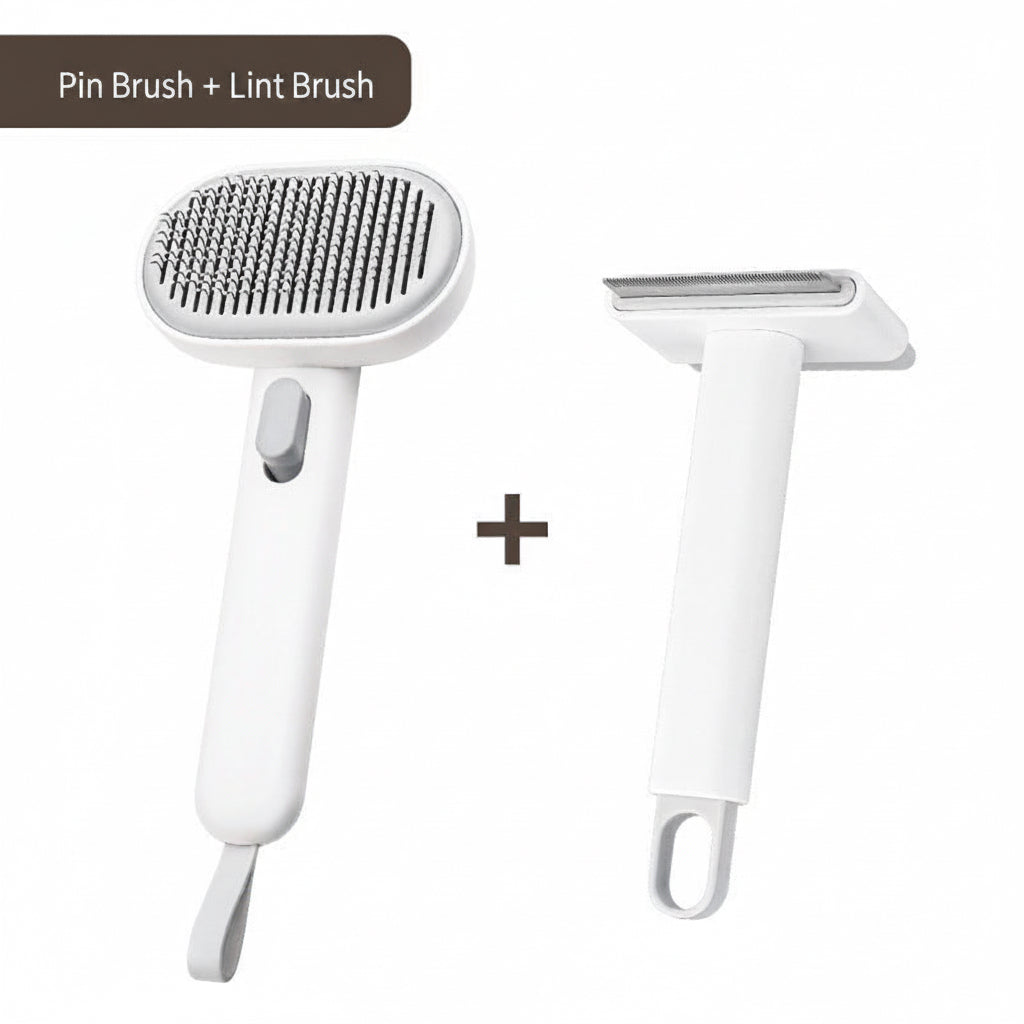 Two grooming tools with a plus sign between them on a white background