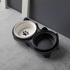 Ceramic cat food bowl, cat bowl, dog bowl, food bowl, pet slanted mouth to protect neck and prevent tipping, double bowl for drinking water.