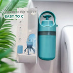 Blue pet product with packaging on a white background