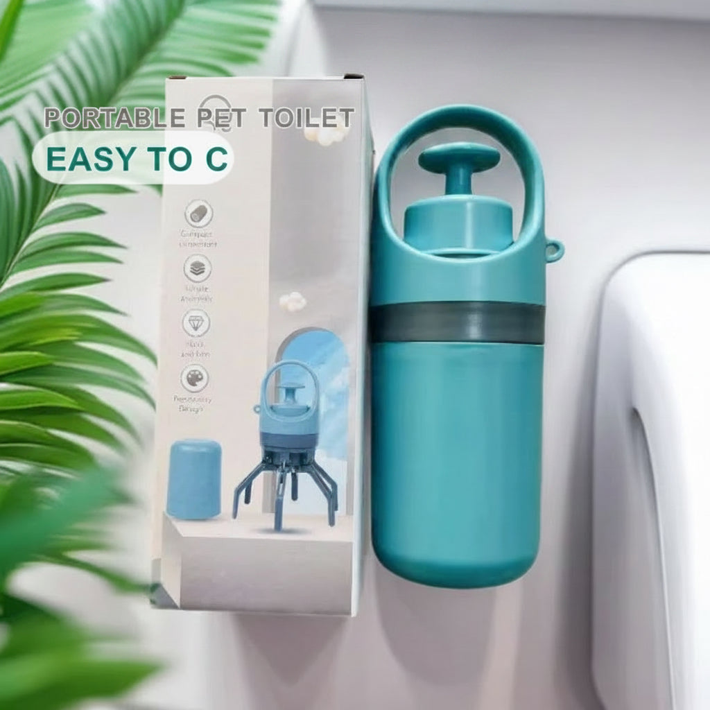 Blue pet product with packaging on a white background