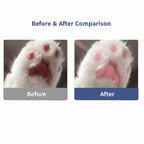 Comparison of a cat's paw before and after using a product, with text indicating 'Before' and 'After'.