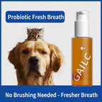 Dog and cat with a bottle of GAILC product on a blue background