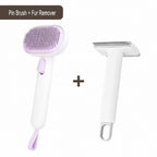 Two grooming tools, one purple and one white, on a white background with text above them.